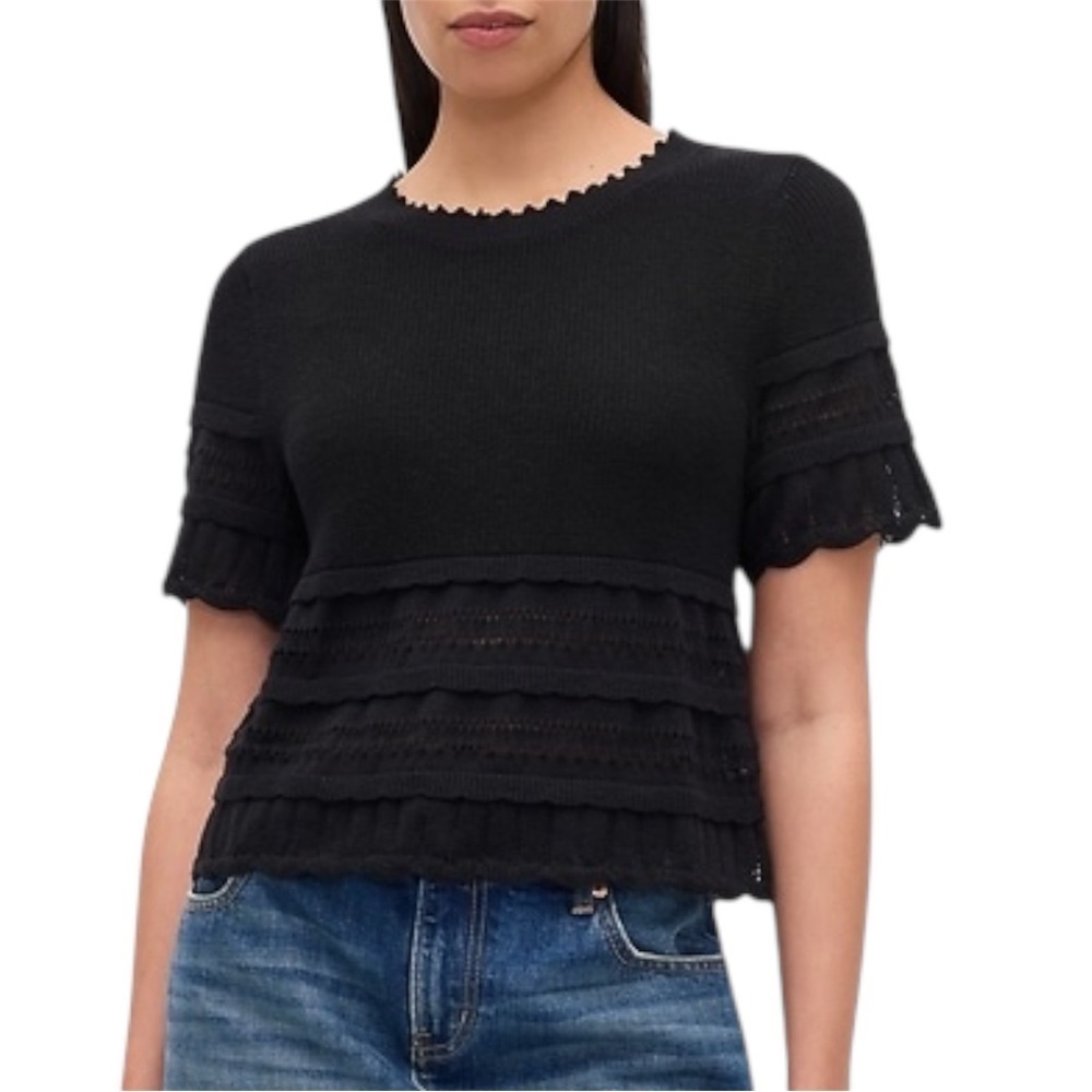 GAP Linen-Blend Pointelle Sweater Crop Top NWT Size XXS